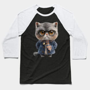 Cute Cat Winter Look Big Eyes With Glasses Baseball T-Shirt